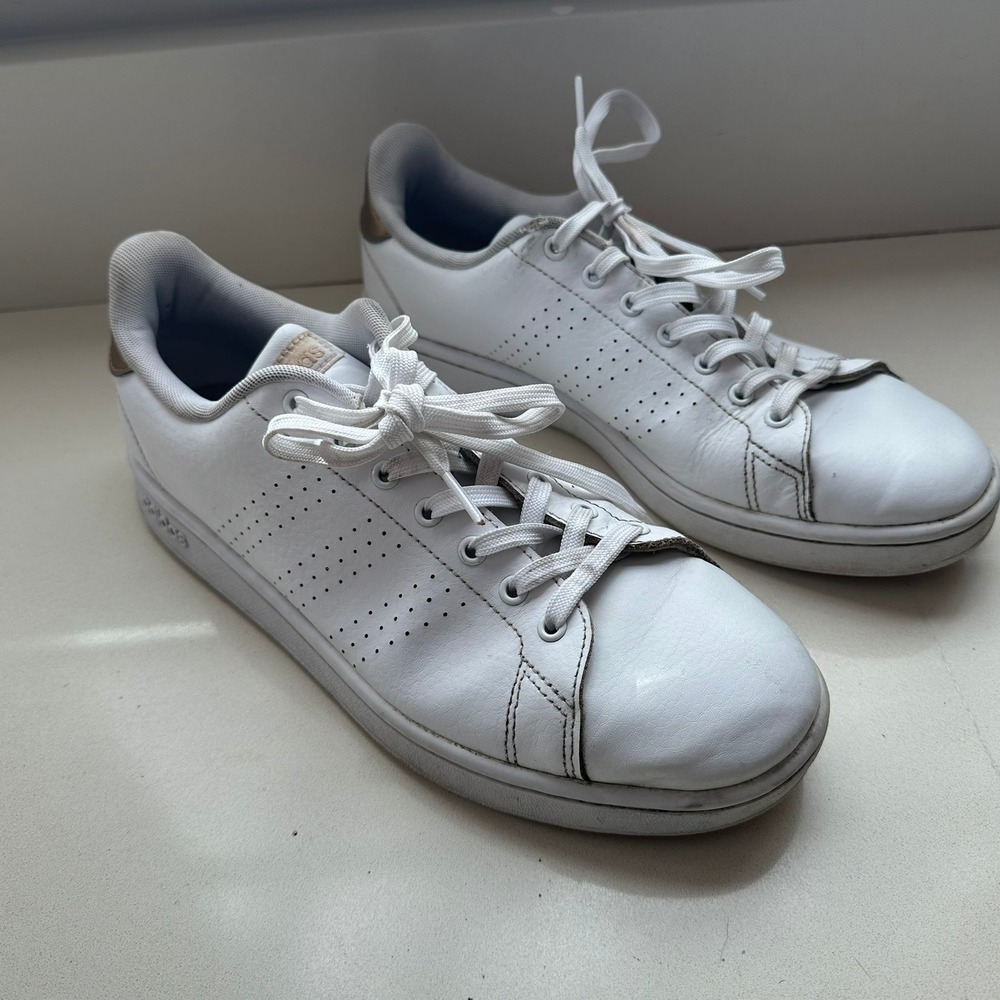 Adidas Advantage White Bronze Copper Leather Sneakers F36223 Womens 11